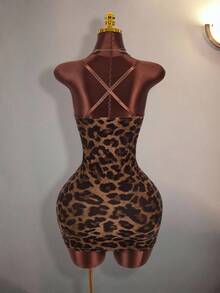 Amplova Y2K Sexy Lace Patchwork Sleeveless Bodycon Mini Dress With Brown Print, Adjustable Shoulder Straps, For Women Club Party Night Night Out Summer - Khaki - View 8