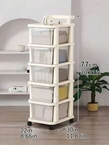 One Cream-Colored Plastic Storage Cabinet With Wheels And Drawers, Odorless, Suitable For Storing Snacks And Toys. - Multicolor - View 11