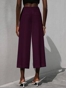 Aveloria Modichic Elegant Commuter Office Regular Waist Loose Front Pleated 7/8 Length Culottes For Women - Purple - View 2