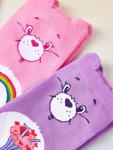SHEIN X Care Bears 女款 3雙裝 卡通可愛透氣柔軟短襪 - 雜色 - 查看 2