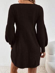 SHEIN Frenchy 女款純色圓領長袖休閒針織洋裝 - 咖啡棕 - 查看 2