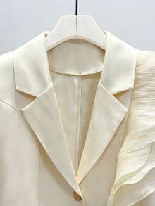 SHEIN Raffinéa Jaket Blazer Wanita Chic Elegan Romantis untuk Sehari-hari, Warna Krem Putih, Lengan Panjang, Leher V, Cocok untuk Perjalanan, Jalan-jalan, Pertemuan Bisnis Formal, Musim Gugur dan Musim Dingin - Aprikot - View 4