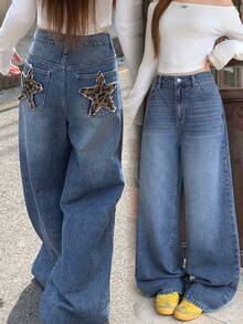 DAZY Women's Casual Daily Denim Jeans With Pocket, Button And Patchwork Fall - Blue - View 3