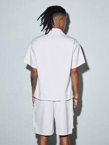 Modcrash Men's Black Utility Style Short Sleeve Shirt And Drawstring Cargo Shorts 2-Piece Set, Street Style With Branded Details - White - View 3