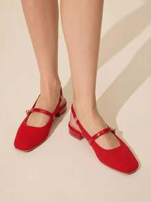 CUCCOO BASICS Women Shoes Women's Fashion Flat Bottom Belt Basic Simple Commuter Mary Jane To Work Women's Flat Bottom Shoes - bright red - View 2