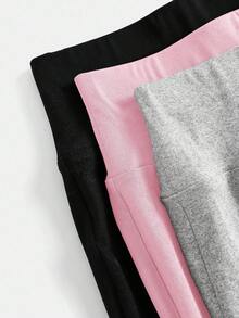 SHEIN Girlism 青少年女孩秋冬針織黑色、粉色、淺灰色高腰寬腰帶緊身直筒寬腿長褲 百搭簡約舒適街頭風 3件組 - 粉色 - 查看 5