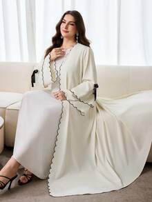 Al Najma Áo Abaya nữ size lớn gấu cong, tay loe, trang trí nơ - trắng - Xem 5