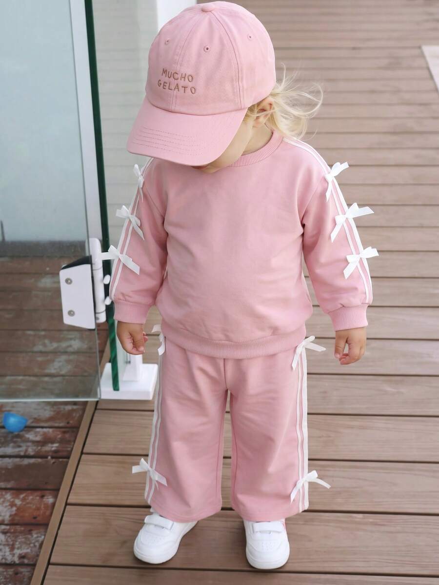 THE HAPPY LOOK Set de 2 piezas con sudadera de cuello redondo de manga larga con volantes y pantalones de cintura elástica para niña joven - Multicolor - Ver 1