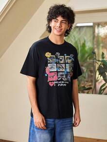 Whitmere Men's Black Eye Pattern Graffiti Vintage Print T-Shirt - Black - View 4
