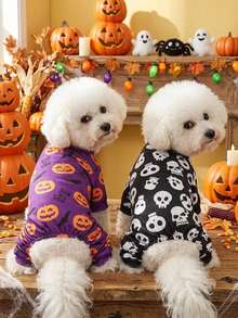 PETSIN 1 PC Halloween Purple/Black And White Pumpkin & Bat Pet Four-Legged Suit - Multicolor - View 3