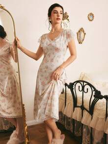 Côtesoire Women's Floral Romantic Southern French Style Long Waist-Cinching A-Line Nightgown - Multicolor - View 6