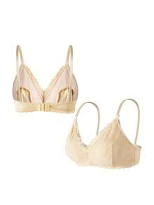 Moonlight&Mama Elegant Solid Color Lace Maternity Bra - Apricot - View 3