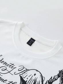 ROMWE MEN Men's Waffle Fabric Gothic Cross Print Pullover Sweatshirt, Suitable For Daily Wear In Autumn/Winter - White - View 7