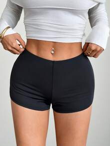 SHEIN PETITE Low Rise Micro Mini Shorts Ibiza Fits Summer Boho, Summer, Holiday, Beachwear Festival Rave Going Out Fall Winter Party ,Petite Women - Black - View 10