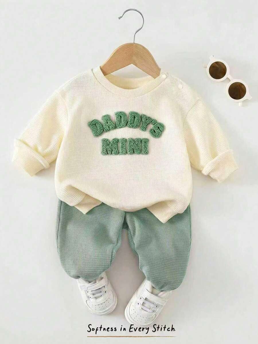 Cozy Pixies 新生兒可愛套裝 字母刺繡 DADDY'S MINI 休閒日常穿搭 秋冬款 - 薄荷綠 - 查看 1