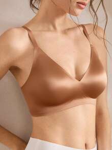 Ocili Women's Seamless Wireless Deep V-Neck Push-Up Jelly Soft Support Bra, Comfortable Side-Boob Coverage, Minimalist Everyday Bra With Molded Cups, 1pc - Coffee Brown - View 6