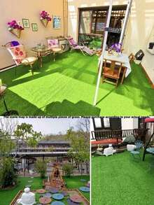1片耐磨防滑耐磨綠色人造草坪墊，適用於花園、陽台、露台地板、圍欄裝飾，居家戶外使用 - 綠色 - 查看 2