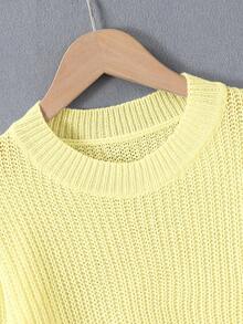 SHEIN Tween Girl Casual Versatile Solid Color Cropped Sweater - Yellow - View 8