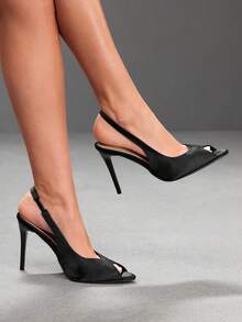 CUCCOO SZL Women's Black Peep Toe Slingback V-Cut French Style Elegant Date Versatile Stiletto High Heel Sandals - Black - View 3