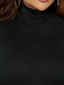 Lele Munniz PLUS SOLID HIGH NECK SLIM FIT T-SHIRT Casual Black - Black - View 5