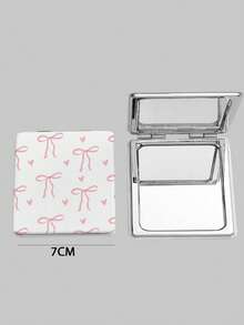 ROMWE Kawaii 1pc Pink Bow & Heart Pattern Square Makeup Mirror, Portable Handheld Mirror, Suitable For Girls (Pattern Position Random) - White - View 4