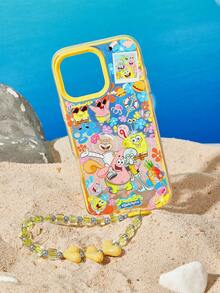 SpongeBob SquarePants | SHEIN Cartoon Pattern Yellow Three-In-One Mobile Phone Case With Anti-Drop Lanyard, Anti-Drop Protective IPhone13-17 Mobile Phone Case. - Multicolor - View 2