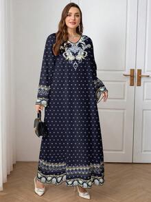 Al Najma Casual Minimalist Plus Size Arabian Dress - Multicolor - View 4
