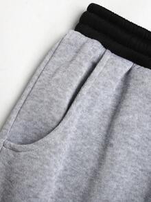 SHEIN 青少年女孩返校季學院風休閒灰色鬆緊腰寬腿運動休閒褲 - 淺灰色 - 查看 6