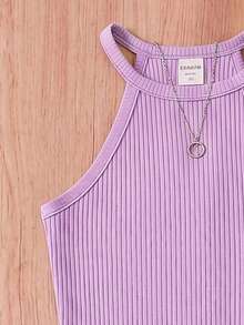 SHEIN 青少年女孩羅紋休閒掛脖洋裝 - 紫色 - 查看 4