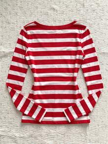 IslaSuriya Women's Fashion Striped Color Block Long Sleeve T-Shirt For Daily Wear - Multicolor - View 2