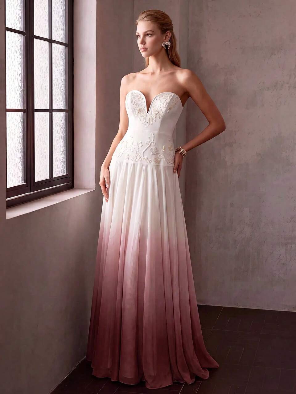 MOTF Soiréza ELEGANT WOMEN'S STRAPLESS PROM DRESS A LINE MAXI MULTICOLOR WOVEN FABRIC SLEEVELESS