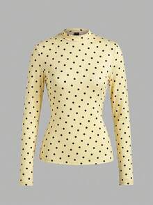 SHEIN Clasi 女款秋冬休閒復古白色波點、棕色波點、棕色印花與素色T恤3件組，適合校園與居家 - 彩色 - 查看 5