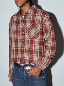 Modcrash Men's Single-Button Casual/Commuting Checkered Short-Sleeved Shirt - Red - View 1