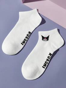 HELLO KITTY AND FRIENDS | SHEIN 2 Pairs Cartoon & Leopard Print Short Socks For Women - White - View 4
