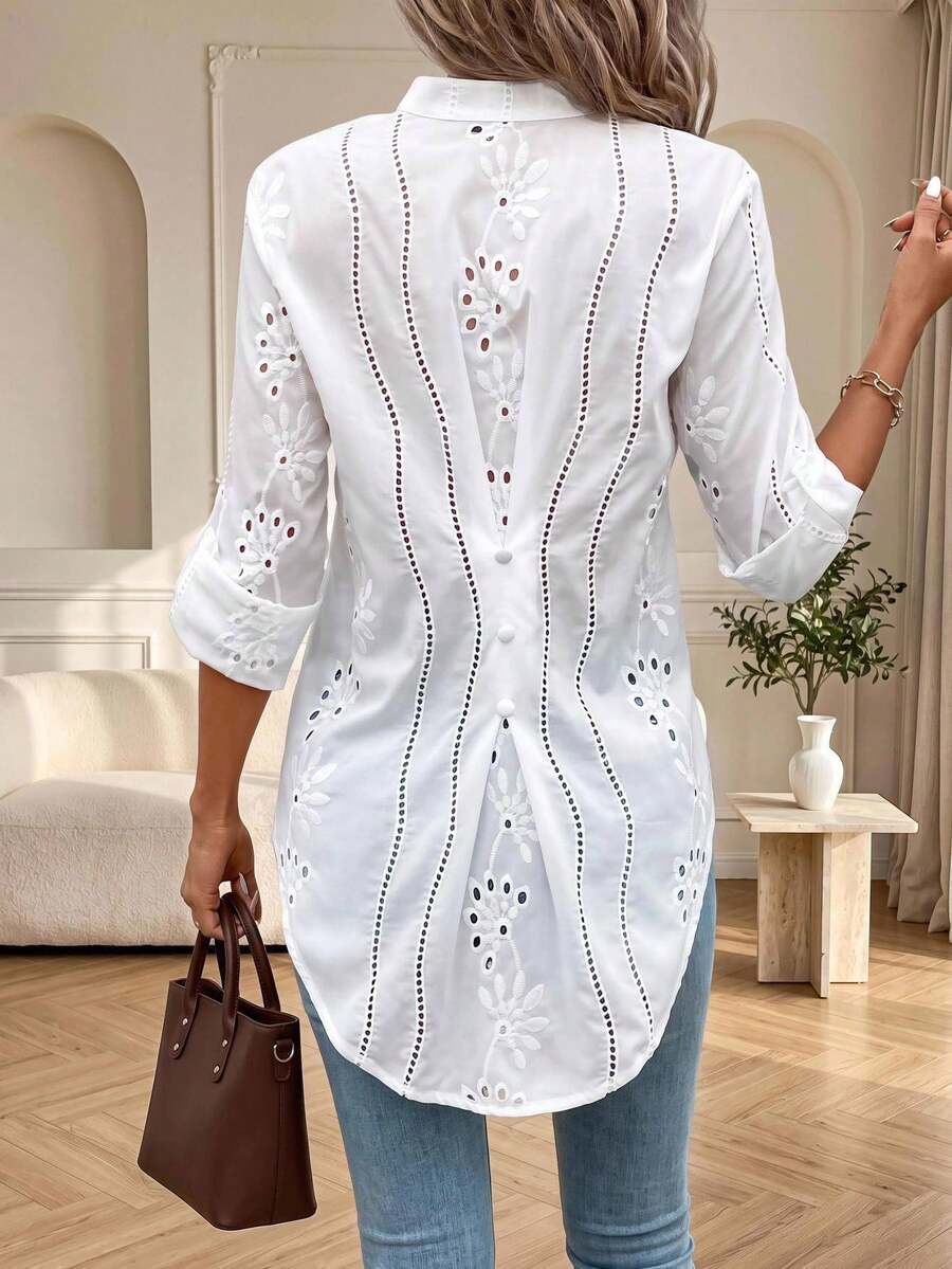 Easowa Women Blouses Tombol Plain Casual - Putih - View 1