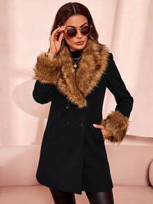 SHEIN Clasi Lapel Neck Double Breasted Overcoat In Fall/Winter - Black - View 6