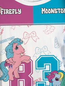My Little Pony X SHEIN تي شيرت مقاس كبير بطبعة كرتونية لطيفة برقبة دائرية وأكمام قصيرة - أبيض - مشاهدة 4