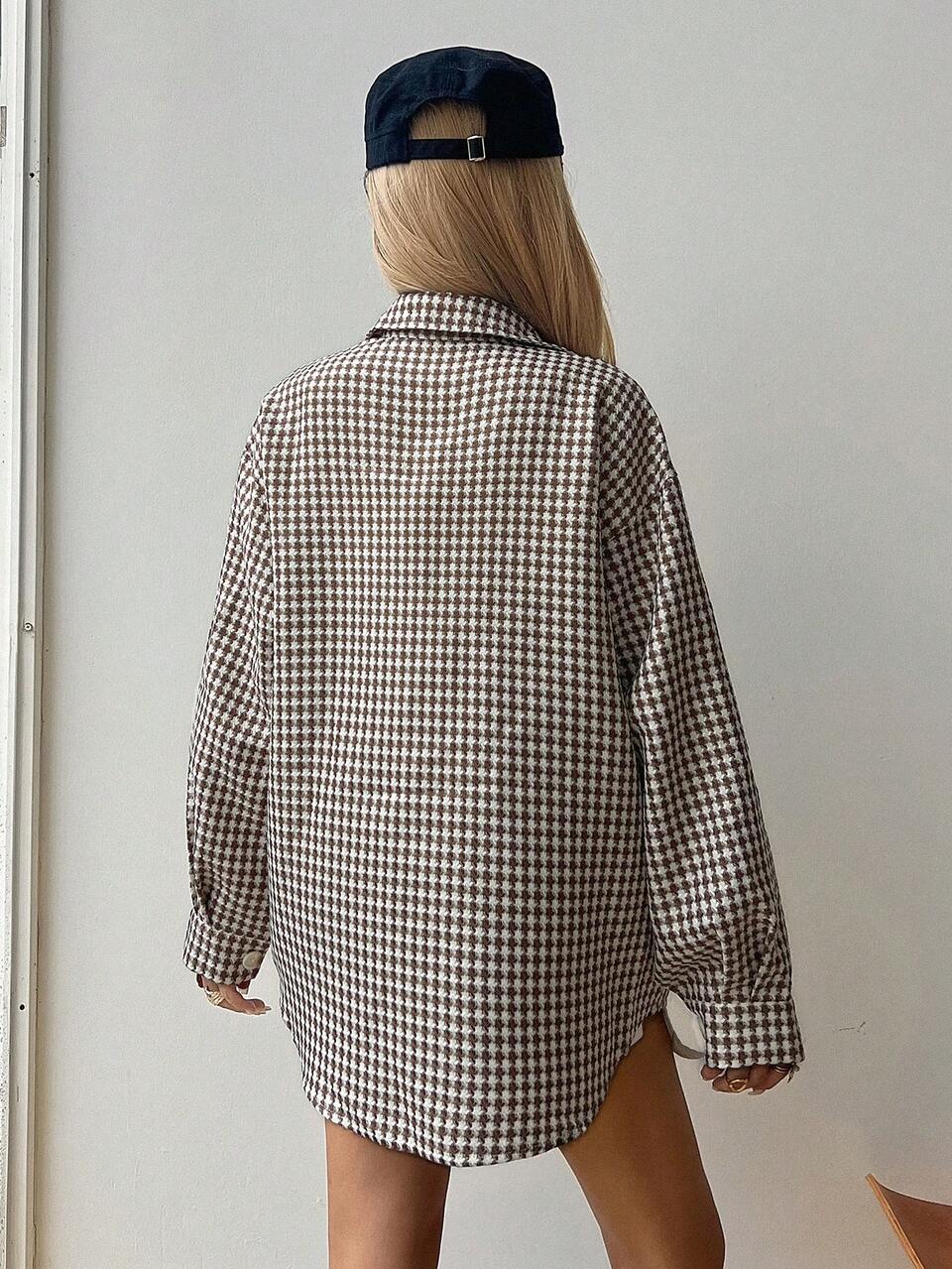 Women's Loose Casual Plaid Regular Jacket For Autumn And Winter