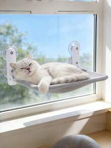 Cordless Cat Window Perch, Large Size Hammock With 4 Strong Suction Cups, Cat Hammock For Window With Two Fabrics Cover, Foldable Bed For Cats - Grey - View 7