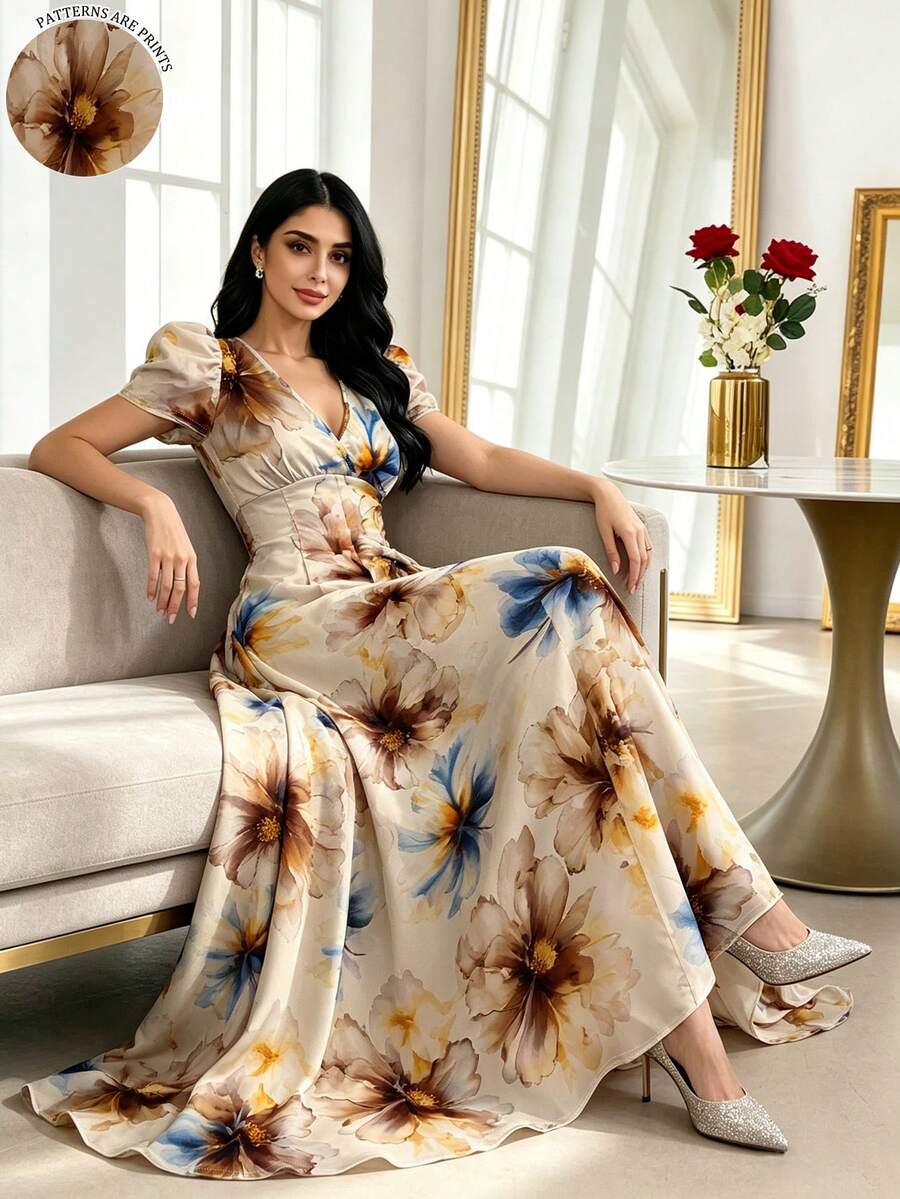 Modelyn Women's Elegant Floral Print Dress - Multicolor - View 1