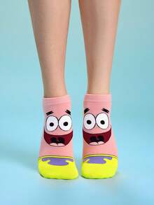 SpongeBob SquarePants | SHEIN 2 Pairs, Comfortable And Cute Cartoon Pattern Socks - color mixing - View 4