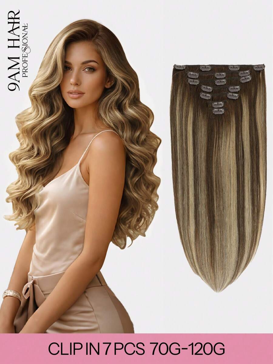 Clip In Hair Extensions Real Human Hair, Remy Human Hair Extensions Clip Ins For Women, Natural Human Hair, 70-120g 7Pcs - S4/27/4 - View 1
