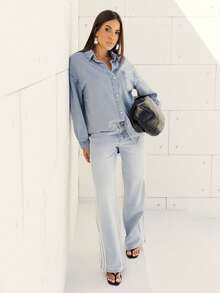 Maju Mazalli Women's Casual Everyday Denim Jeans With Contrast Side Panels Fall - Light Wash - View 1