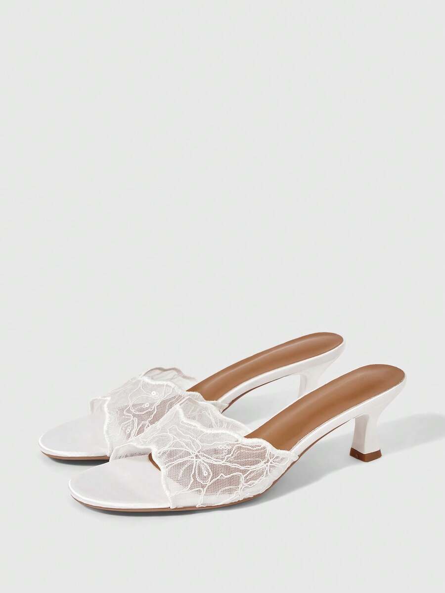 Sleekvia Summer New Belt Wear High-Heeled Women's Slippers - White - View 1