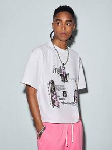Men's Summer Short Sleeve Letter & Hollow Print Round Neck Loose T-Shirt - White - View 4
