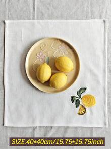 Cirelle 1/2/4 Pcs Embroidered Cloth Napkins, Beige Dinner Napkins With Yellow Lemon Pattern, Reusable Washable Table Napkins For Dining Room, Party & Wedding Decor - Multicolor - View 3