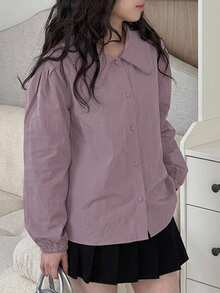 Dazy Kids Camisa de cuello de unicolor de manga larga para niñas preadolescentes - Morado - Ver 1