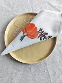 Cirelle 1/2/4 Pcs Embroidered Pumpkin Cloth Napkins, Off-White Fall Harvest Dinner Napkins With Orange Pumpkin Embroidery, Washable Reusable Cloth Napkins For Dining Table Decor - Multicolor - View 12