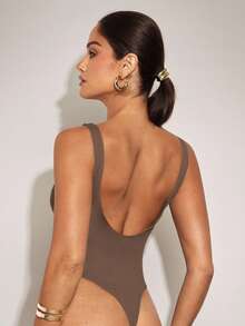 Silquee Chocolate Color Bodysuit, Basic Bodysuit - Brown - View 3
