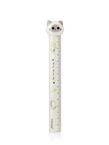 1pc Cute Cat & Dog Cartoon Animal Shaped 15cm Ruler With Fuzzy Ball, Wavy Line Scale, Adorable Stationery,Rulers, Back To School - Cute Pet Series - View 12